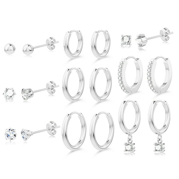 Stainless Steel Earrings Silver-plated, 9-piece set