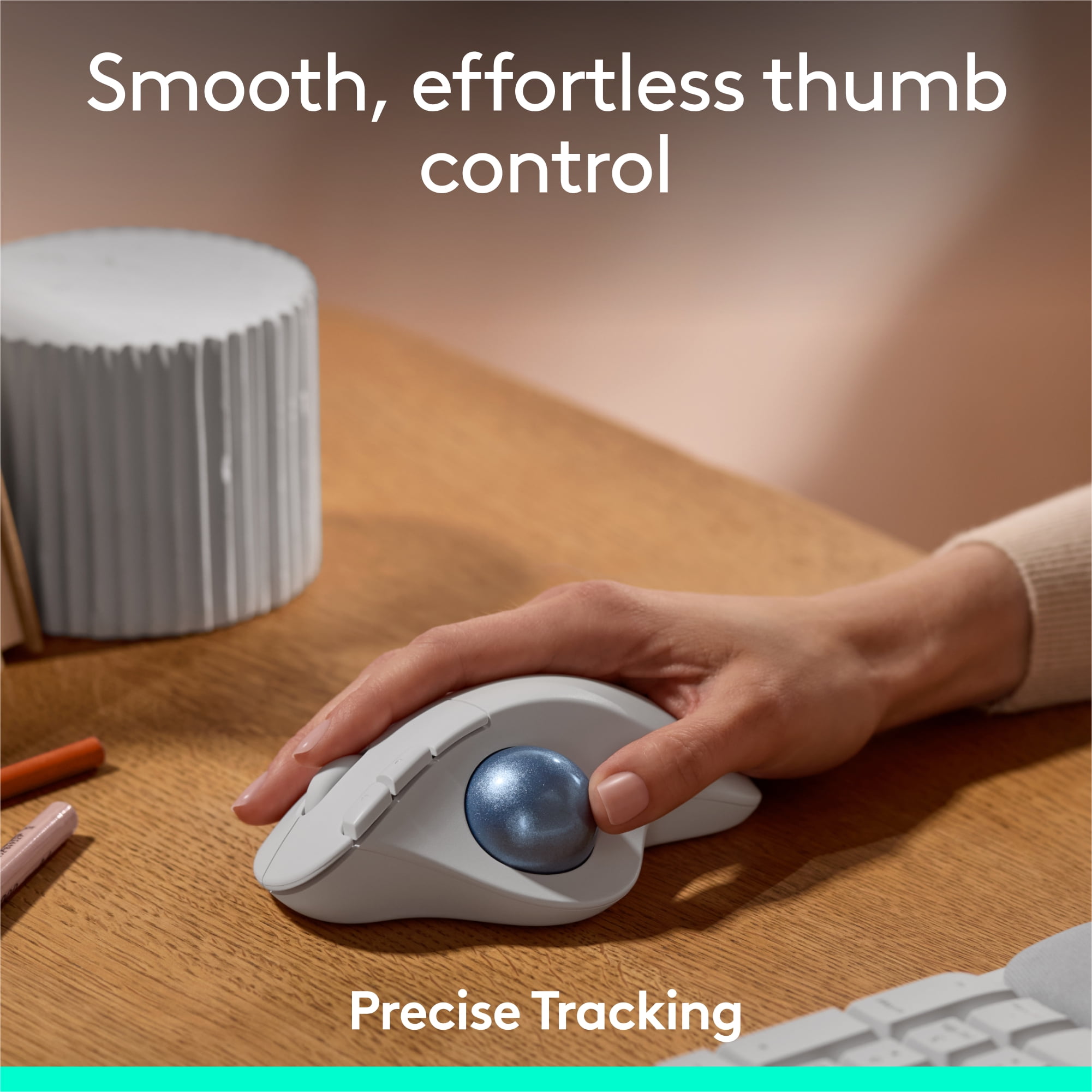 Logitech ERGO M575S Wireless Trackball Mouse, Wireless Ergonomic Mouse With Bluetooth and Encrypted Dongle, White
