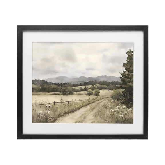 Stupell Industries Farmhouse Muted Meadow Lane Black Framed Print Under Glass, 16 x 13, by Riley B