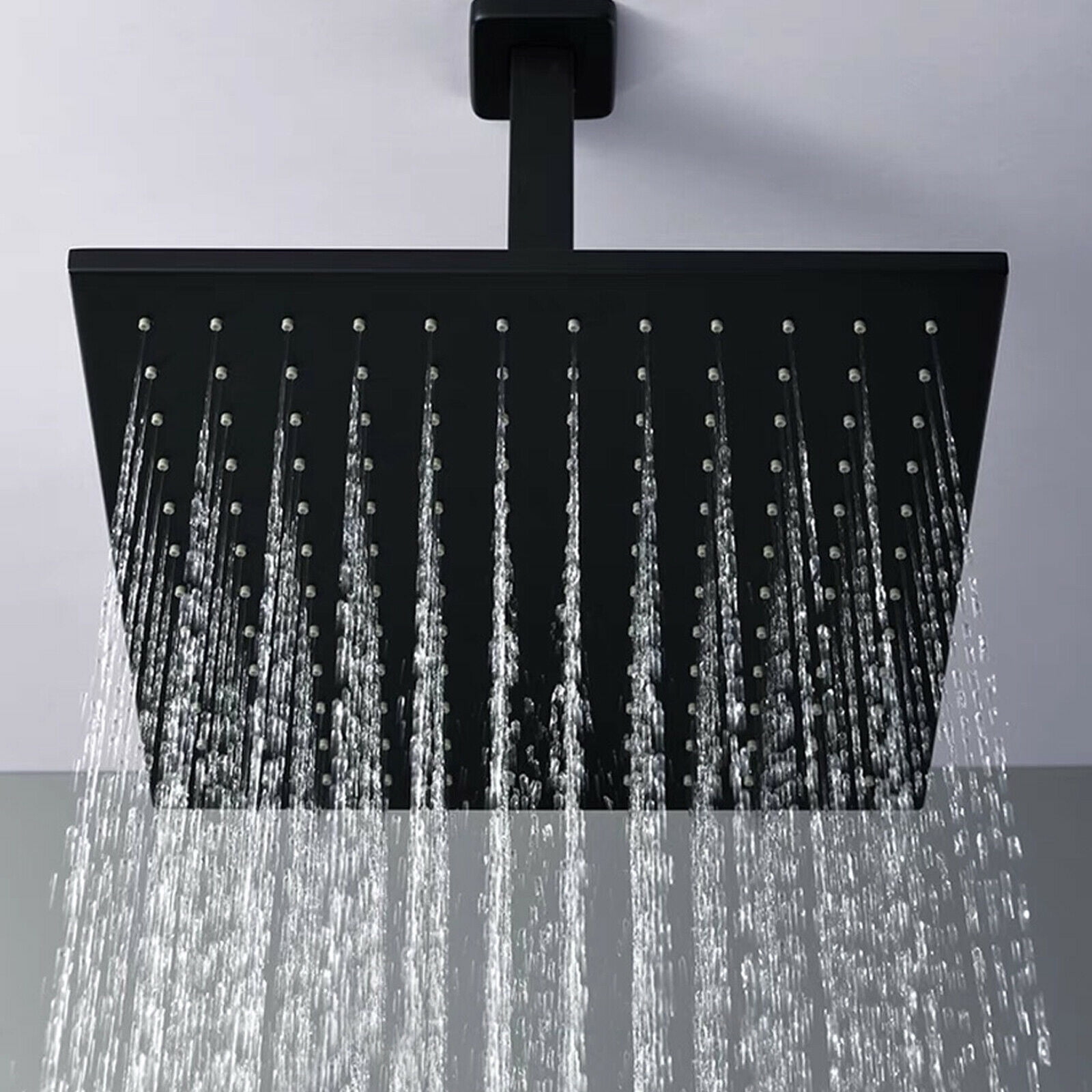 Zovajonia Matte Black Shower System 12 Inches Shower Faucet Set,  Rain Shower Head with Handheld Spray Bathroom Ceiling Mount Shower Fixtures