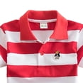 thumbnail image 4 of WUANDIXFA Kids Boys Striped Polo Shirt Short Sleeve School Uniform Shirt Cartoon Embroidery Button Closure Soft T-Shirts (Red2, 7-8 Years), 4 of 4