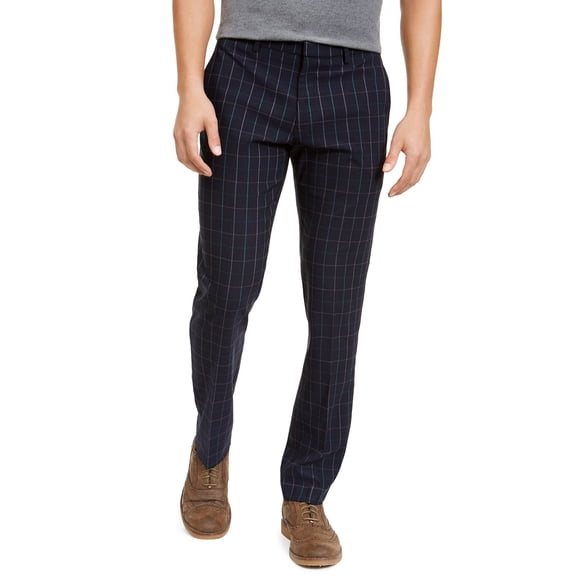 Tommy Hilfiger Men’s Modern-Fit Stretch Windowpane Dress Pants (Navy/Green, 34×32)