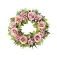 thumbnail image 3 of Corona de primavera para puerta de entrada, corona de flores artificiales, hojas verdes para inauguración de la casa. Rosa, 3 of 9