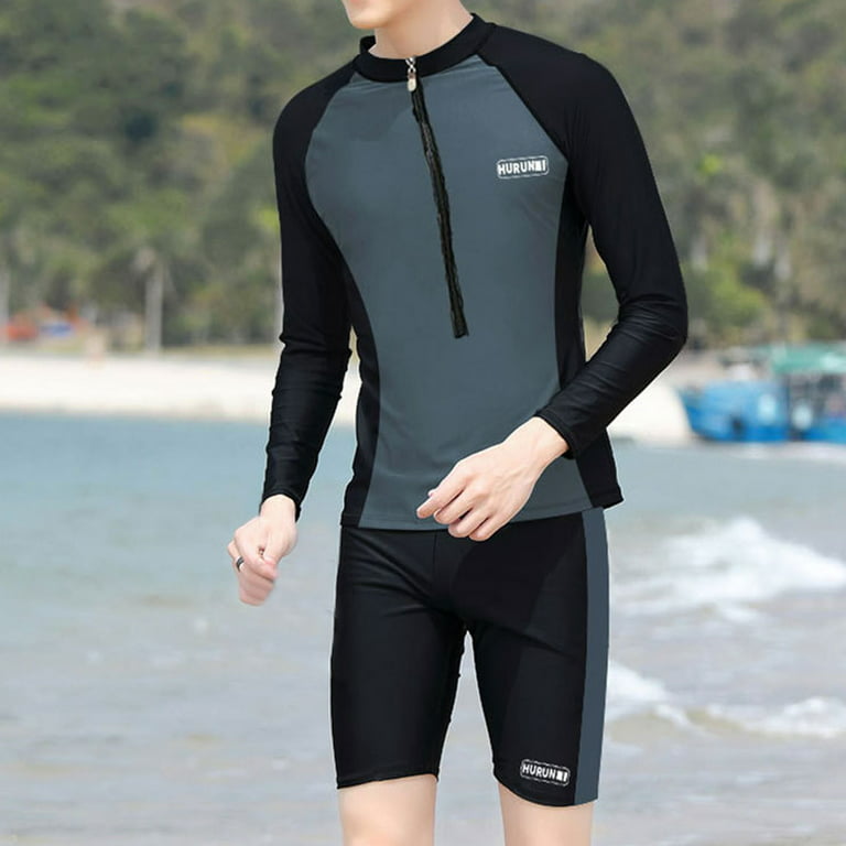 Mens Rash Guard Beach Long Sleeve Surf Swim Shirt Sports Gym Wetsuits Slim  Tops