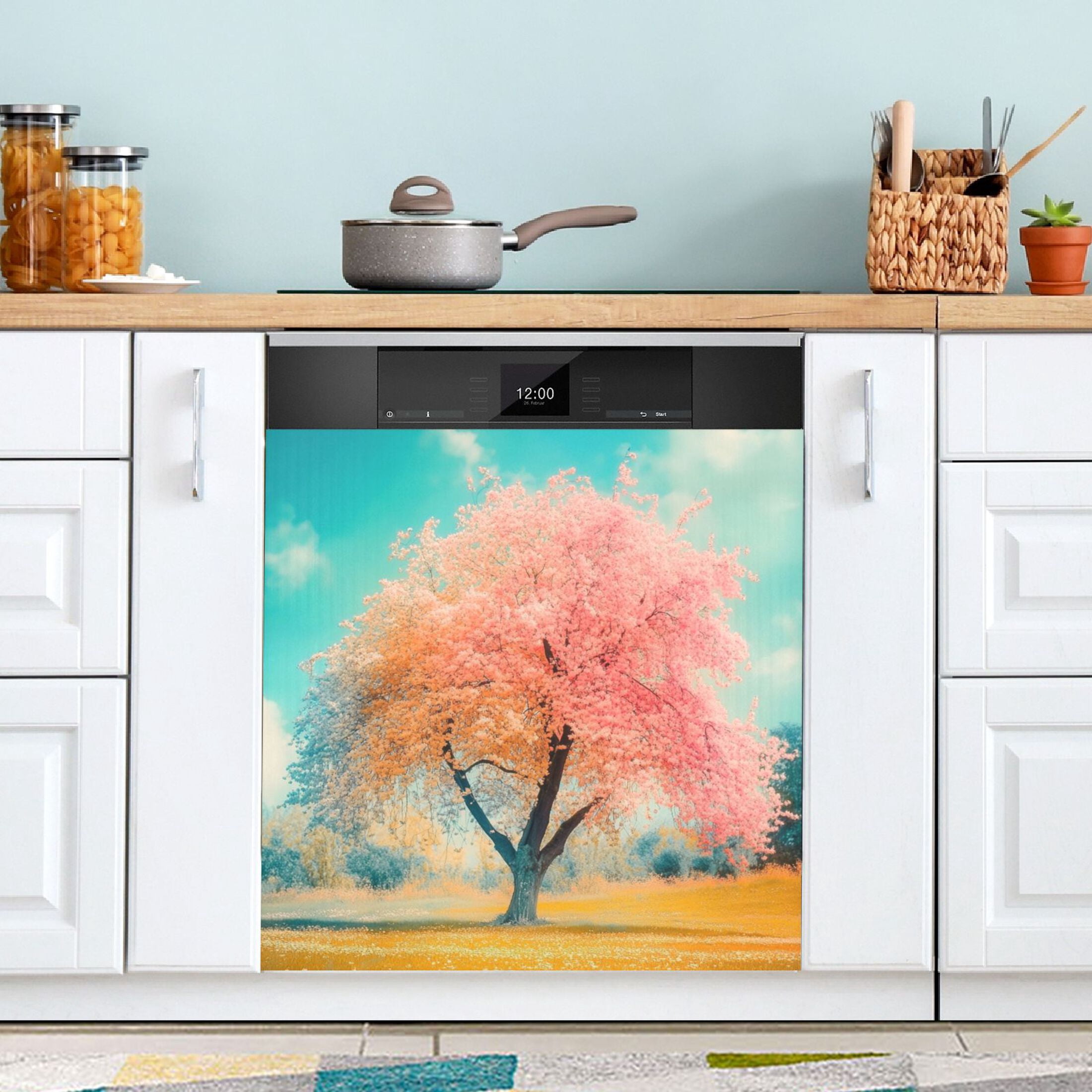 Dishwasher Magnetic Sticker 23x26 Inch Refrigerator Magnetic Sticker Washing Machine Magnetic Sticker Kitchen Panel Magnetic Sticker Home Decor Spring Tree Scene
