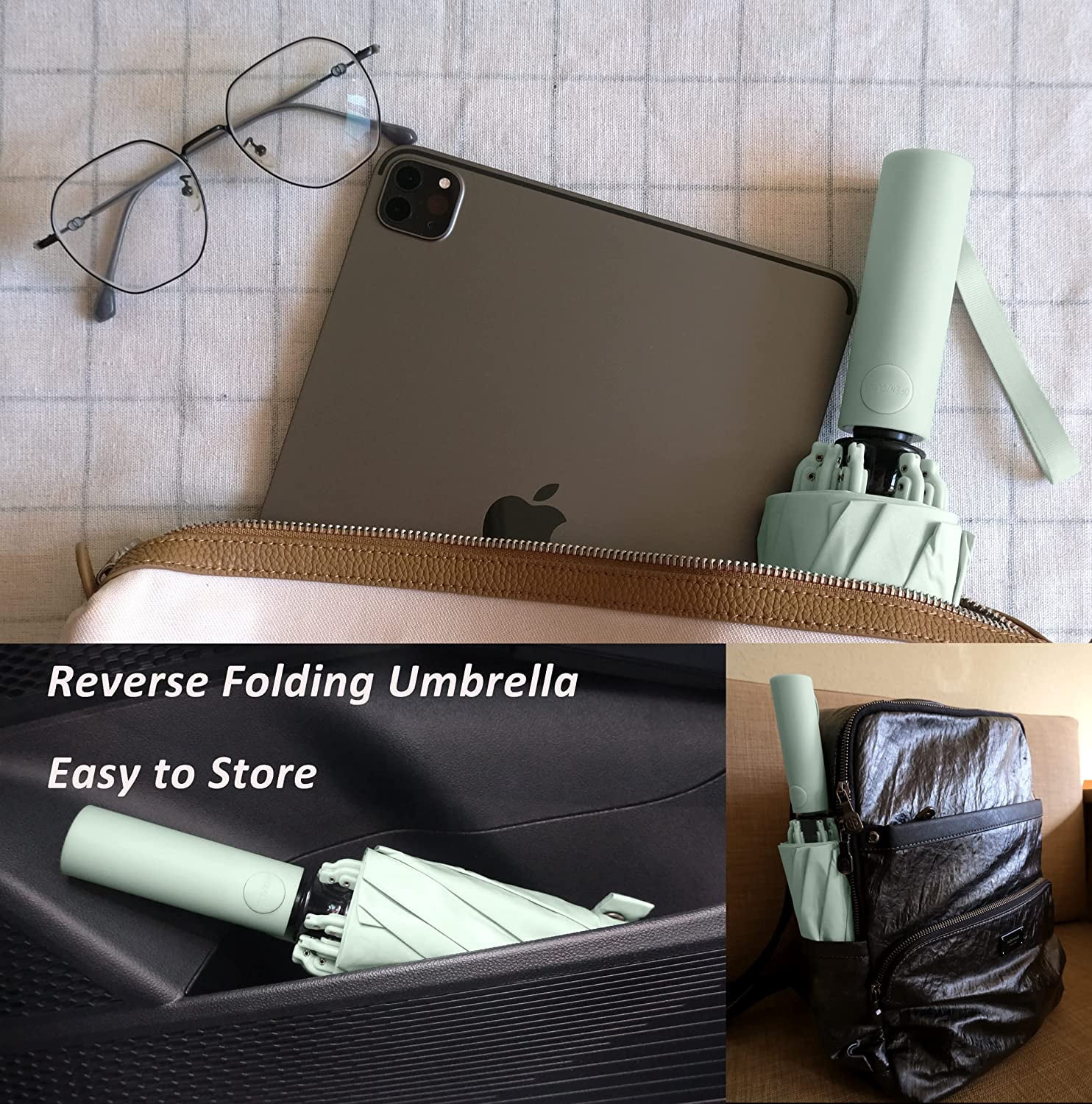 NANAHuang Inverted UV Umbrella for Rain and Sun Medium Size UPF 50+ Rverse Compact Umbrella Auto Open Close