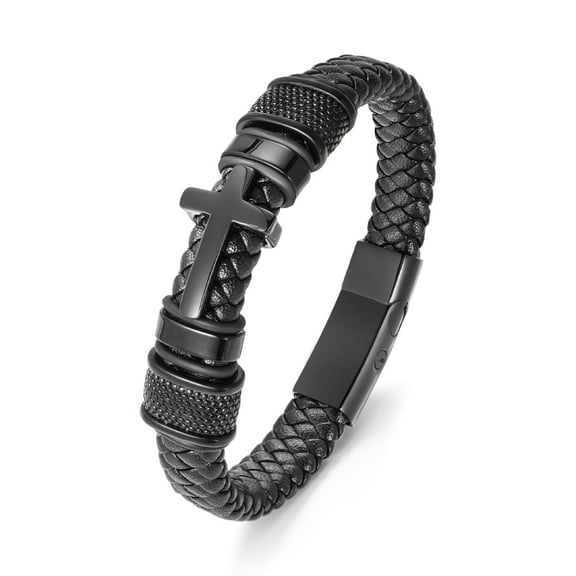 XIUDA Urn Bracelet for Ashes Cross Cremation Jewelry Leather Cremation Bracelets Stainless Steel Ashes Bracelet Memorial Keepsake of Loved Ones Cuff Braided Wristband for Men Women