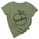 thumbnail image 1 of Camiseta de manga corta con estampado bonito para el día del maestro y cuello redondo suelto a la moda para mujer Pompotops hfajkhk138041, 1 of 7