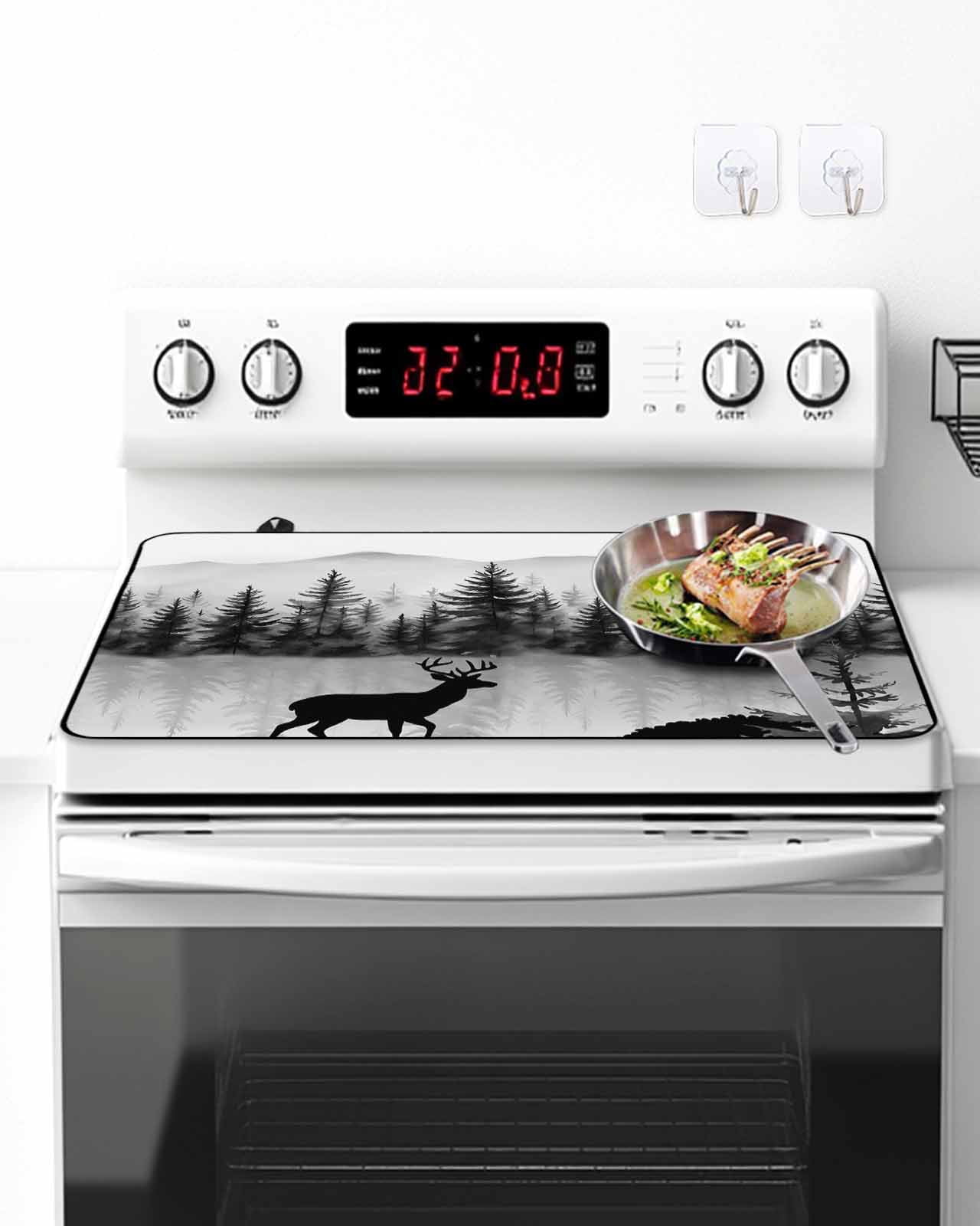 Stove Top Covers for Electric Stove, Deer Forest Glass Stovetop Cover Protector, Retro Country Trees Mountain Nature Scenery Induction Cooktop Protector Oven Mat for Kitchen Countertop 24"x21"