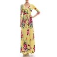 thumbnail image 3 of Bon Rosy, Women's, Stretchy and Silky 3/4 Sleeve Deep V-Neck Floral Printed Maxi Faux Wrap Dress, Yellow, S, 3 of 3