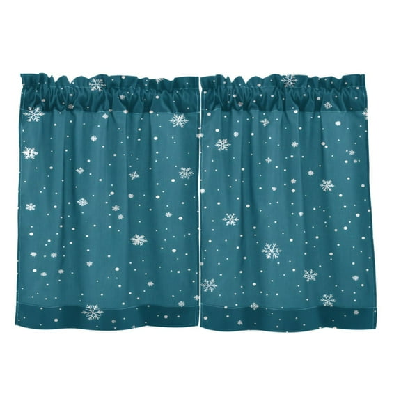 Snowflake Background 27"x24" Linen Look Cafe Curtain Set with Privacy and UV Protection
