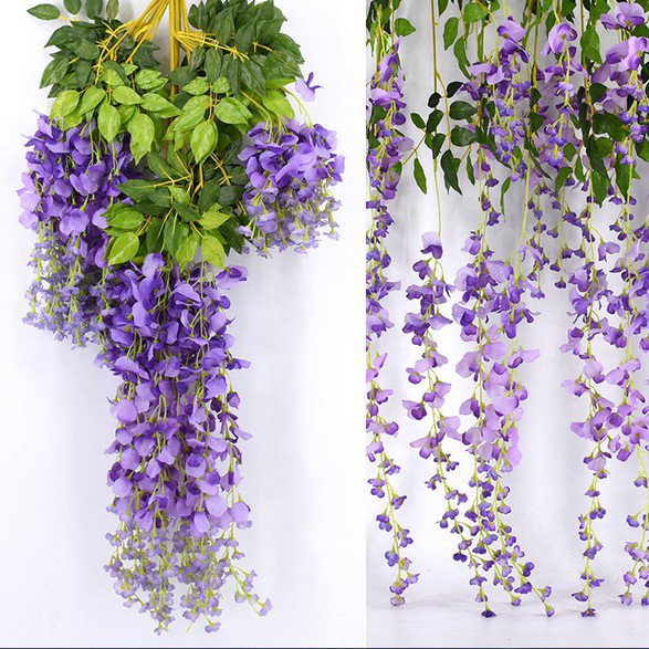 12 piezas 3.6 'Seda artificial Wisteria Vine Ratta Colgante Flor Guirnalda Cuerda Fiesta en casa Boda Decoración Púrpura WD.WDQZL Patio y Jardin