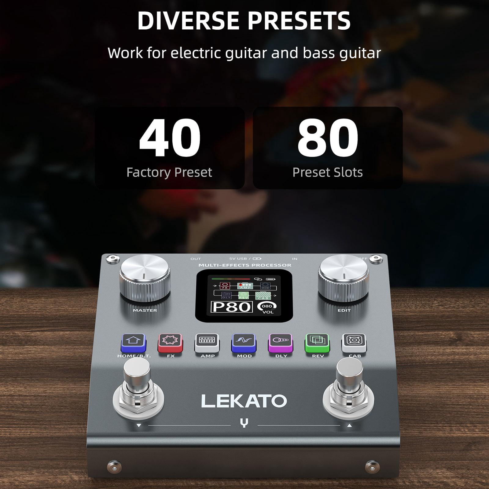 LEKATO Multi Effects Guitar Pedal, Electric Guitar Effects Pedal, Pocket Rechargeable Effects Processor with 6 Effects Modules, 80 Presets, 20 IRs, BT Audio, Headphone Output