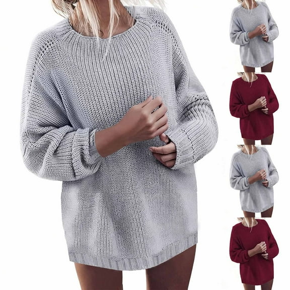 Ashirexll Pullover Sweaters for Women Winter Sweaters Solid Color Knitted Sweater with Loose Sleeve Casual Comfortable Tops