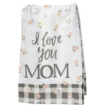 I Love You Mom Pink Roses and Plaid Trim Printed Kitchen Dish Towel