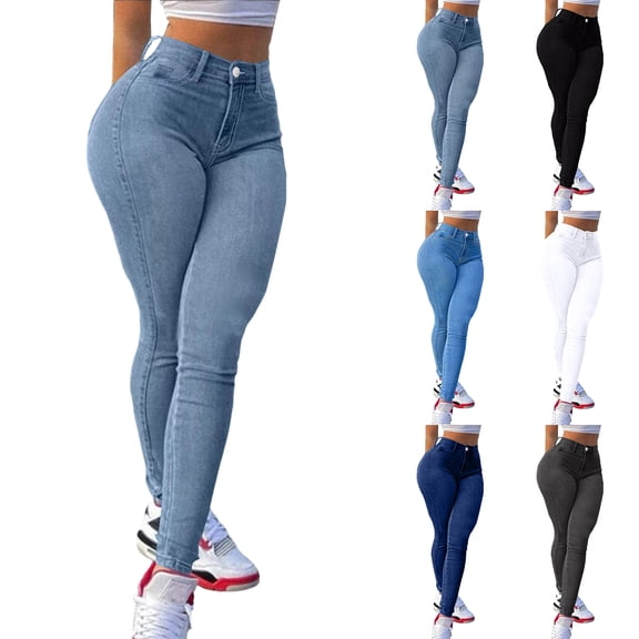 High Waisted-Stretch Skinny Butt Lifting Stretchy Skinny Jeans for Women Gray M