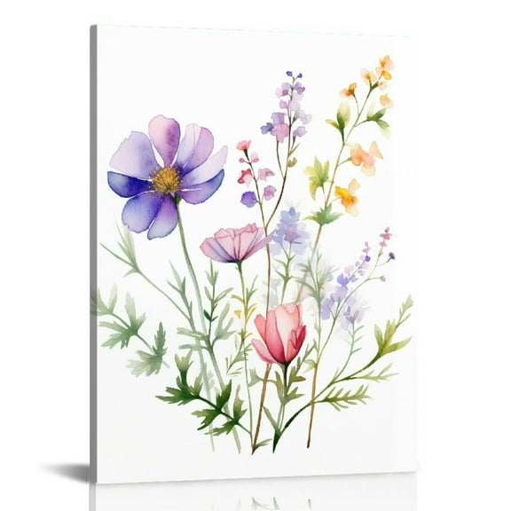 JRXY Framed Canvas Wall Art Minimalist Flower Floral Wall Art Farmhouse Decor, Boho Style Wall Decor Watercolor Wildflower Paintings, Modern Colorful Botanical Flower Art Print for 12x16 in
