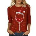 thumbnail image 2 of Jusqu'à 50 % de Réduction! Aqestyerly Hauts de Noël pour Femmes Liquidation T-Shirt Imprimé de Noël Manches 3/4 Blouse Col Rond Hauts Décontractés, 2 of 4