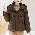 thumbnail image 2 of Olyvenn Women's Quilted Winter Coat Warm Puffer Jacket Thicken Parka with Hood Plush Zipper Casual Waist Closure Parkas Coffee M, 2 of 9