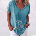 thumbnail image 2 of Wycnly Womens Shirts V-Neck Short Sleeve Dandelion Print Summer Cute Tops Lightweight Breathable Comfy Ladies Casual Pullover Blouses Blue xl Clearance Clothes, 2 of 4