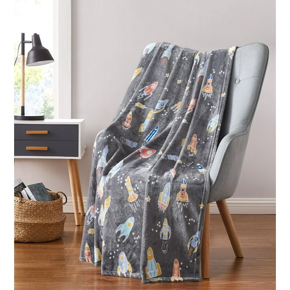 Kate Aurora Ultra Soft & Plush Rocket Ships Fleece Accent Throw Blanket