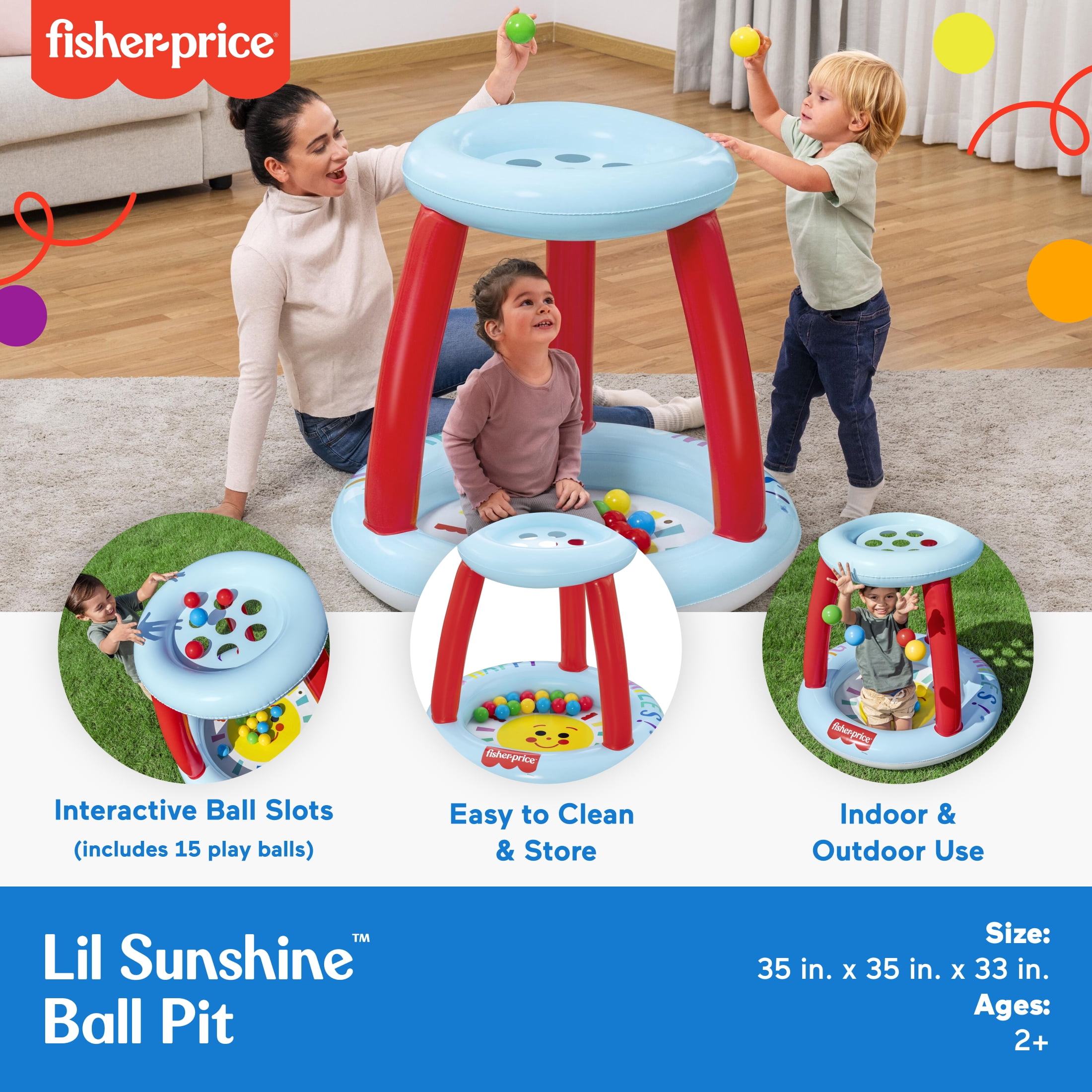 Fisher-Price Lil Sunshine Inflatable Indoor and Outdoor Ball Pit with 15 Play Balls