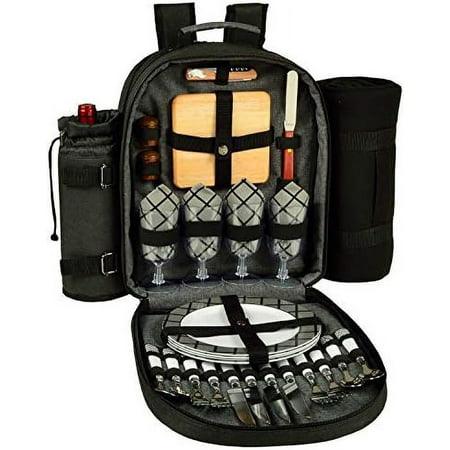 

original equipped 4 person picnic backpack with cooler insulated wine holder & blanket - designed & assembled in the