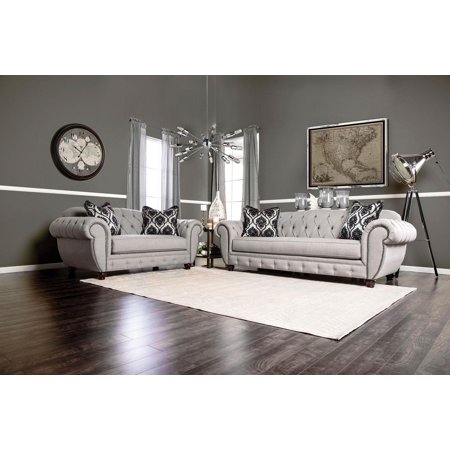 Glam Gray Linen-like Fabric Sofa and Loveseat Furniture of America Viviana