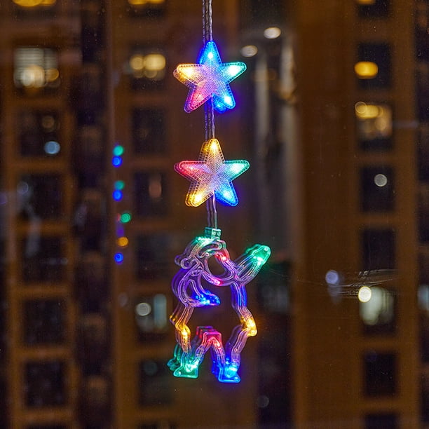 Decoración navideña con ventosa LED, Papá Noel, copo de nieve, alce, decoración para ventanas, regalo de Año Nuevo, Navidad