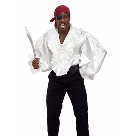 White Satin Pirate Shirt Adult Costume Jerry Seinfeld Puffy Ruffles Buccaneer
