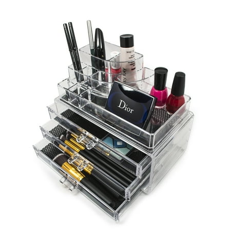 Sorbus Acrylic Cosmetics and Makeup Storage Case Display - Includes Round Top Storage with 3 Large Drawers - Space-Saving, Stylish Case Great for Lipstick, Eye Liner, Nail Polish, Brushes, and More