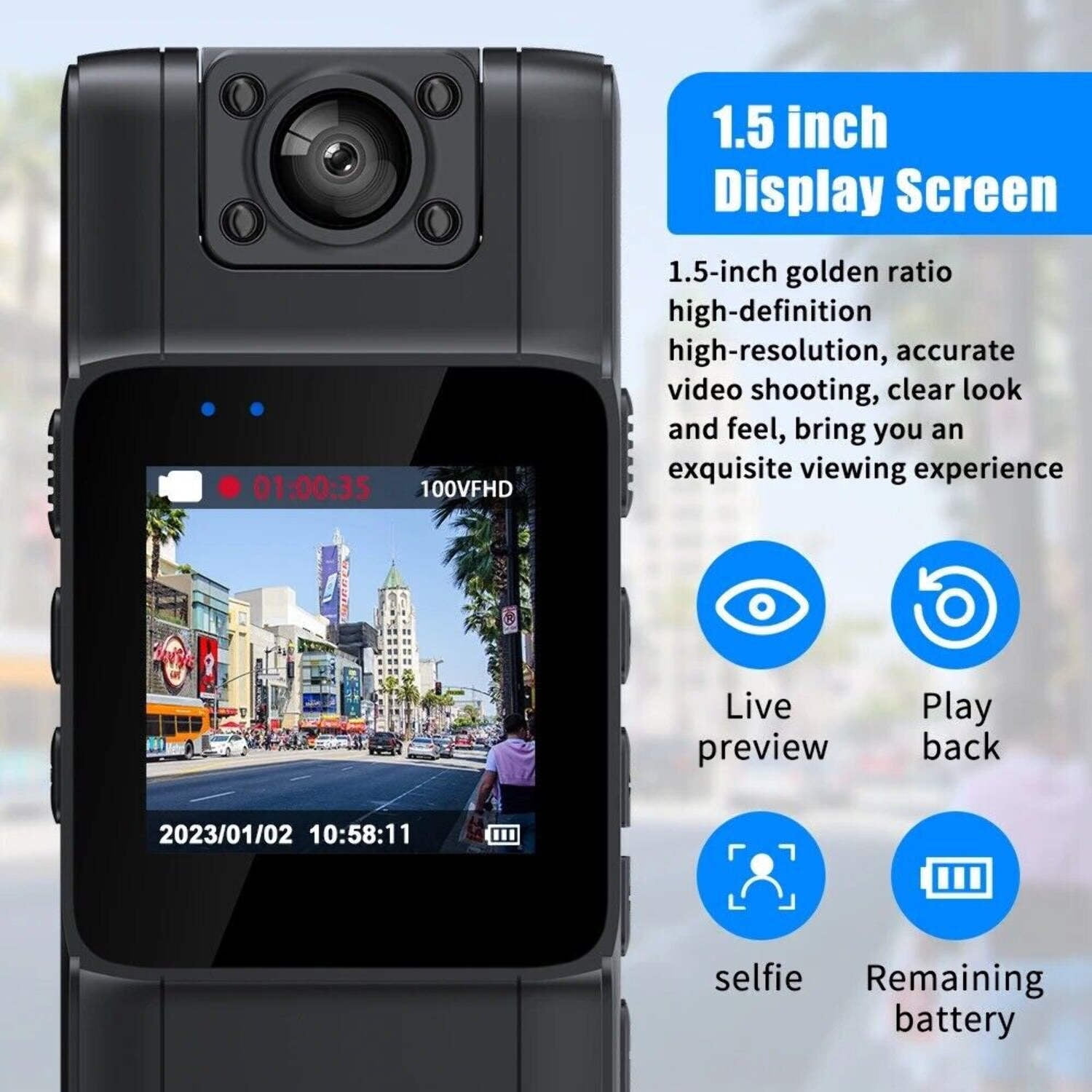 1080P Mini Police Body Camera with HD Video and IR Night Vision 20 Hours
