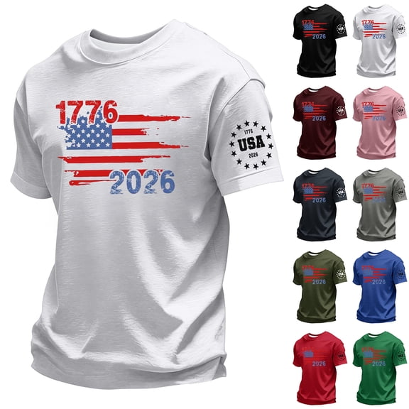 USA 250 Years of Freedom Commemorative T-Shirt with Liberty Statue and Stars and Stripes Graphic and Short Sleeves Featuring Soft Cotton Feel Army Green L