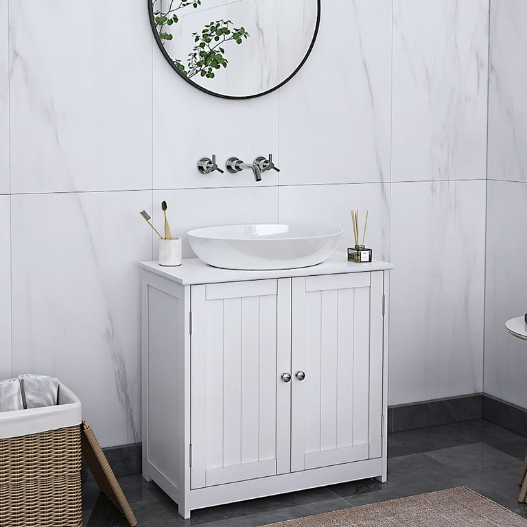 kleankin Pedestal Under Sink Cabinet with Double Doors, Modern Bathroom  Vanity Unit, Storage Cupboard with Adjustable Shelves, White