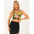 thumbnail image 3 of DARING DIVA Women's Metallic Sequin Scoop Neck Tank Top XS Gold Green, 3 of 6