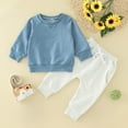thumbnail image 2 of Hessimy Toddler Boy Clothes Fall Winter Outfit Long Sleeve Sweatshirt Top Jogger Pants Cute 2Pcs Set(Z04-Blue,6-12 Months）, 2 of 7