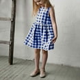 thumbnail image 7 of BRGZLK Girls Summer Cotton Linen Dresses Trendy Checkered Print Round Neck Sleeveless Back Lace Up Knee-Length Dress Navy 5-6 years, 7 of 7
