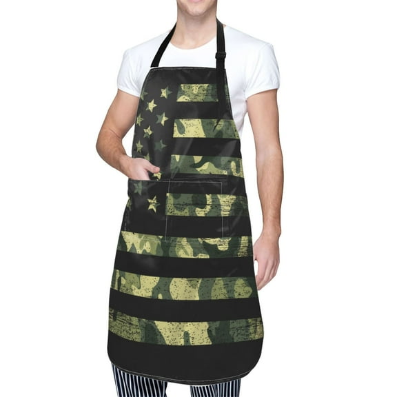 Kdxio American Flag Camo Apron with Pockets Adjustable Kitchen Aprons for Men Women Waterproof Aprons for Cooking,Drawing,Crafting, Baking Household Cleaning