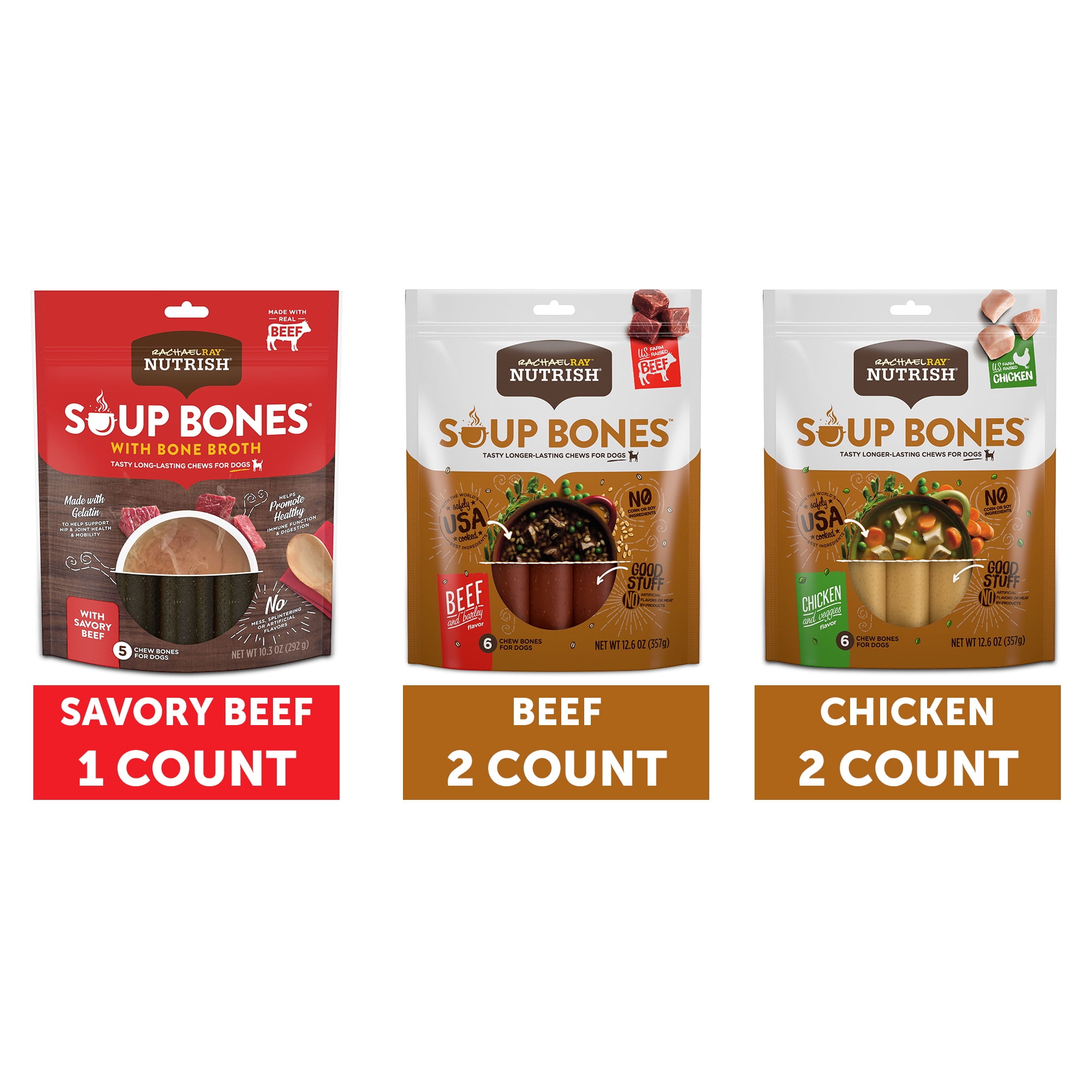 Rachael Ray Nutrish Soup Bones Dog Treats 3 Flavor Variety Pack (Pack