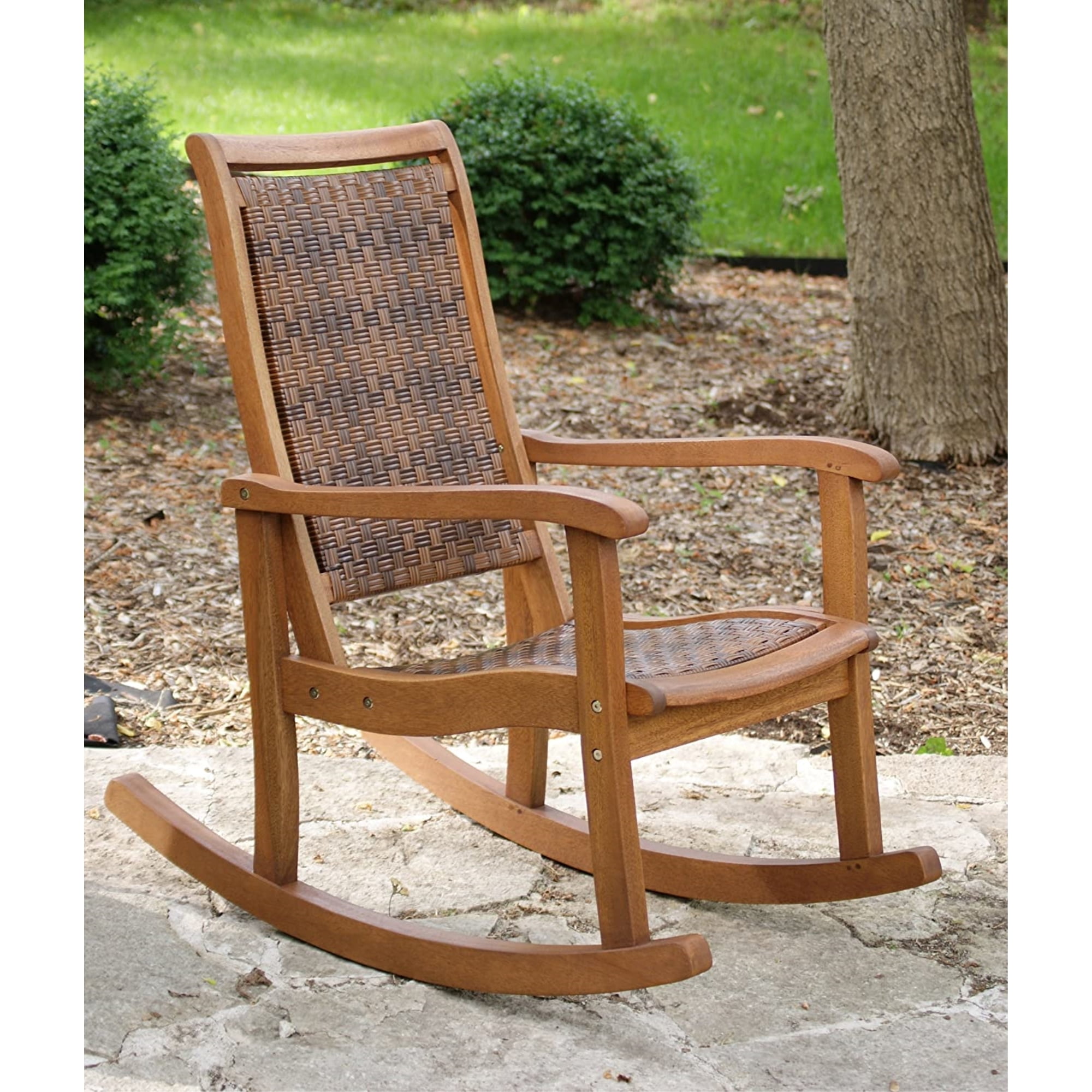 Outdoor Interiors All Weather Breathable Wicker Eucalyptus Wood