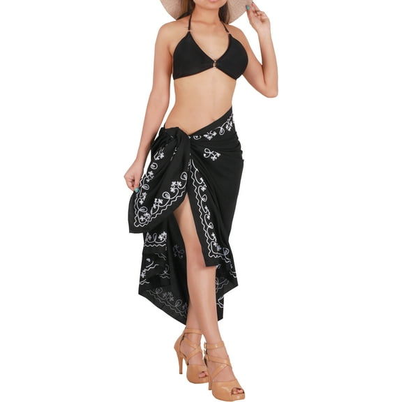 HAPPY BAY Women's Beachwear Summer Bikini Wraps Beach Wrap Sarong Coverups Skirt Bathing suit Swimsuit Swim Cover ups for Swimwear Women One Size Ebony, Floral