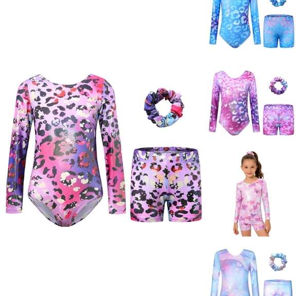 VOUZZA Gymnastics Leotards for Girls Gymnastics Outfit Dance Leotard and Shorts Set Athletic Clothes for Toddler Kids