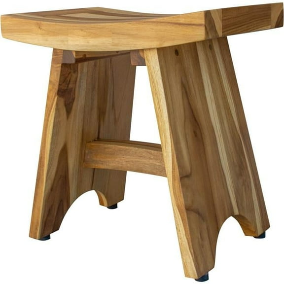 Compact Contemporary Teak Shower Stool, Natural Brown - Natural Wood - 19 x 12 x 18 in.