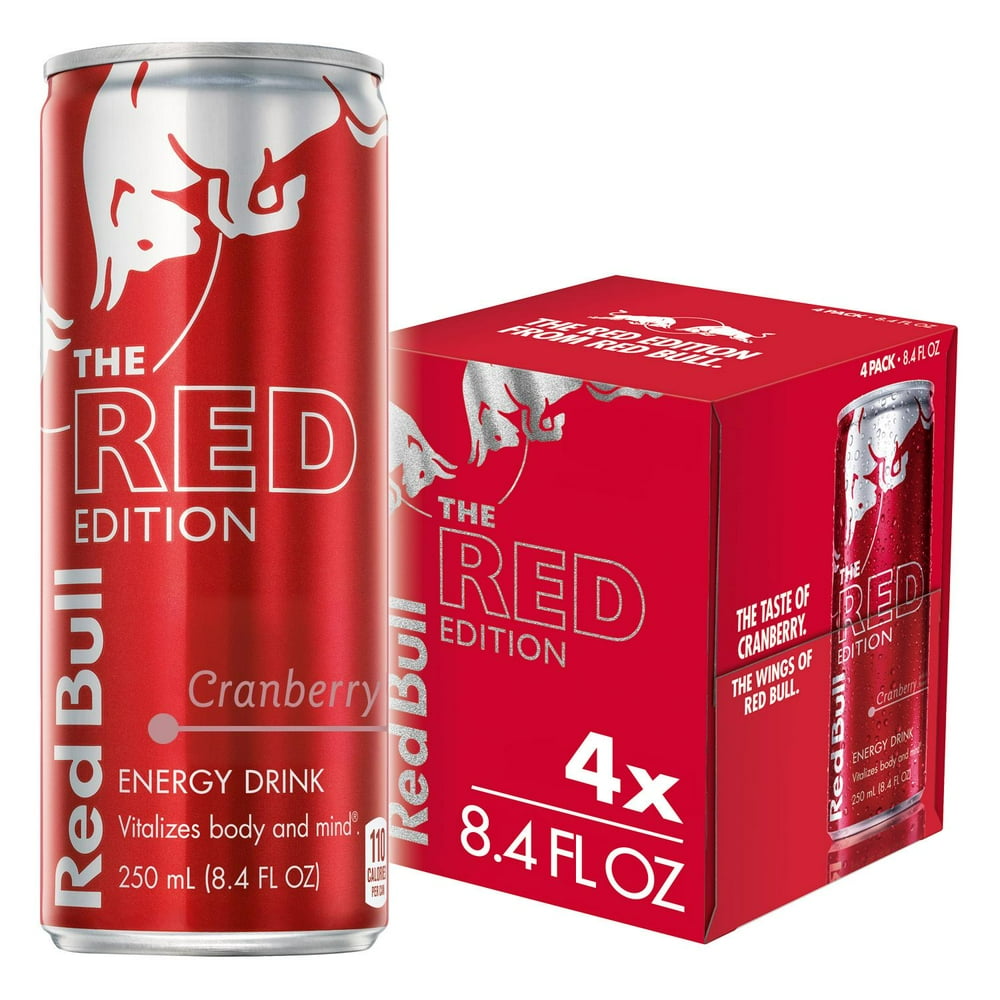 (4 Cans) Red Bull Energy Drink, Cranberry, 8.4 Fl Oz, Red Edition