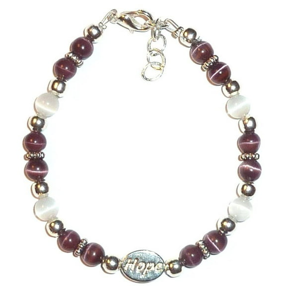 Alzheimer's Awareness Bracelet - Purple & White Cat's Eye Beads - Alzheimer's Support Bracelet by Hidden Hollow Beads