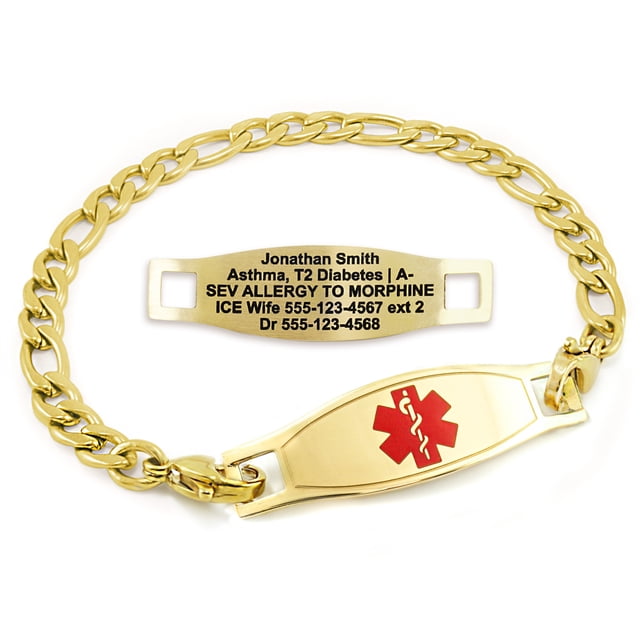 MedicEngraved Yellow Gold Stainless Steel Custom Medical Alert Bracelet - 5mm Figaro Link
