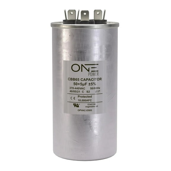 ONE Power 50/5-MFD, 370V or 440V Dual Run A/C Capacitor 50 5 uF CBB65B Air Conditioner Capacitors for AC Unit Fan Motor Start or Heat Pump or Condenser Straight Cool