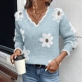 thumbnail image 2 of SnZhen Sweater for Women Printing Winter Loose Casual Floral Pattern Button Knit Long Sleeve Knit Sweaters Light Blue L, 2 of 5