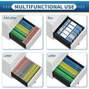 Locking File Cabinet 3 Drawers On Wheels Under Desk, Metal Filing Cabinets For Home Office, A4, Letter-Size Files, Hanging File Folders- Assembly Required(White)