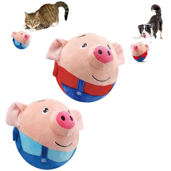 Active Moving Pet Plush Toy,Interactive Dog Toys, with Rechargeable Bouncing Ball & Sound Recording, Washable Squeaky Cartoon Pig Dog Toy Dog Toys